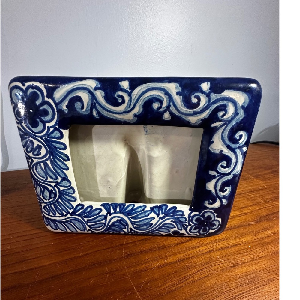 Talavera Ceramic Picture Frame Blue White Hand Painted Floral Hecho en Mexico